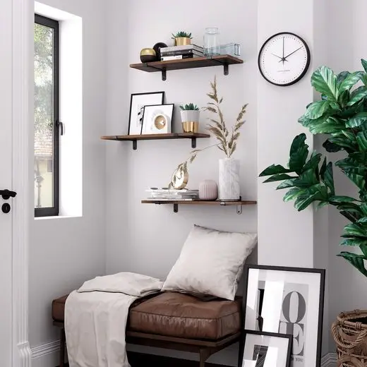 SONGMICS Wandregal, 2er Set, Schweberegal, dekorative Regale, Vintage, Holzoptik Image