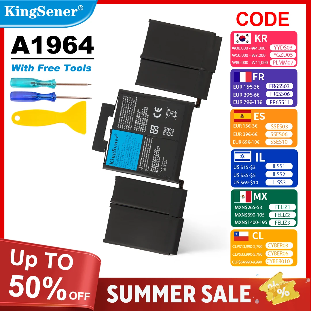 KingSener A1964 Laptop-Akku für Apple MacBook Pro A1989 13 Zoll (2018/2019) A2251 (2020) EMC3214 EMC3358 020-02497 MR9Q2LL/A 58 Wh Image