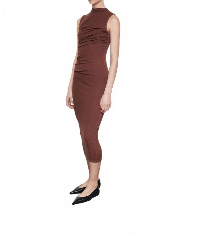 Silk Knit Sleeveless Twist Midi - Brown - Enza Costa Dresses