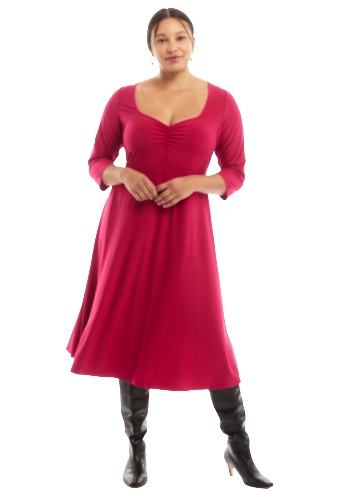 Plus Size Women's Sweetheart Swing Dress by June & Vie in Cerise (Size 26/28)