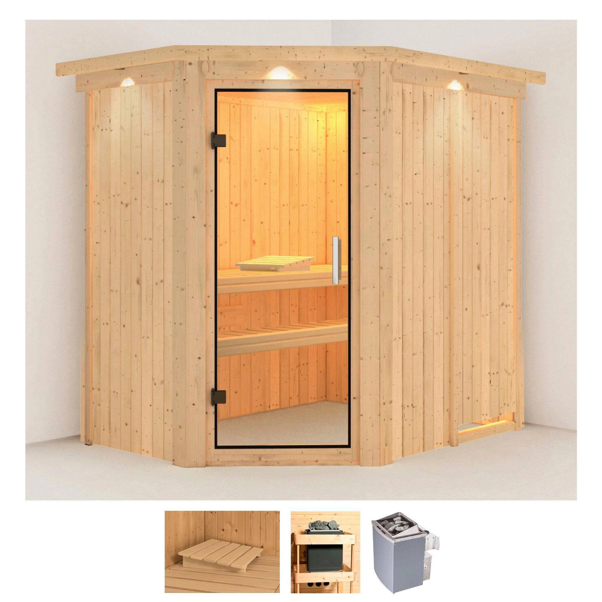 Sauna KARIBU "Clara", beige (naturbelassen), Saunaofen, integrierte Steuerung, 9 kW, Saunen, 9 KW-Ofen mit integrierter Steuerung Image