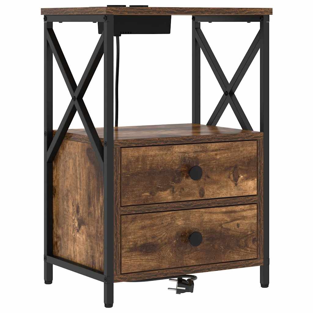 vidaXL Nachttisch mit Ladestation Räuchereiche Holzwerkstoff Image