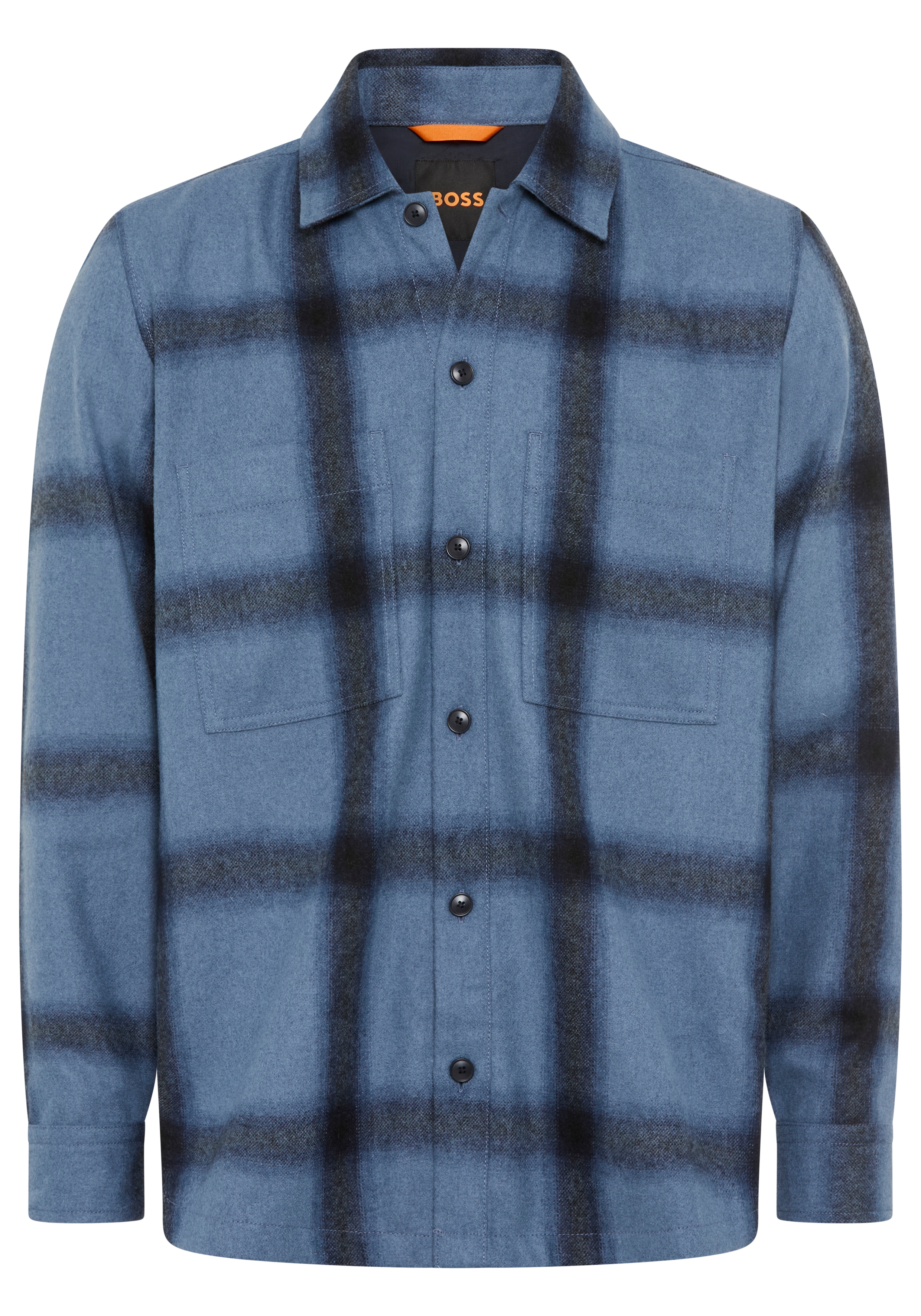 Langarmhemd BOSS ORANGE "Locky", Herren, Gr. XL, N-Gr, open blau495, Web, Obermaterial: 50% Wolle, 50% Polyester. Futter: 100% Nylon, kariert, meliert, oversize normal, Rundhals, 1-Knopf-Manschette, Hemden, melierte Wollmischung, Karo-Design,...