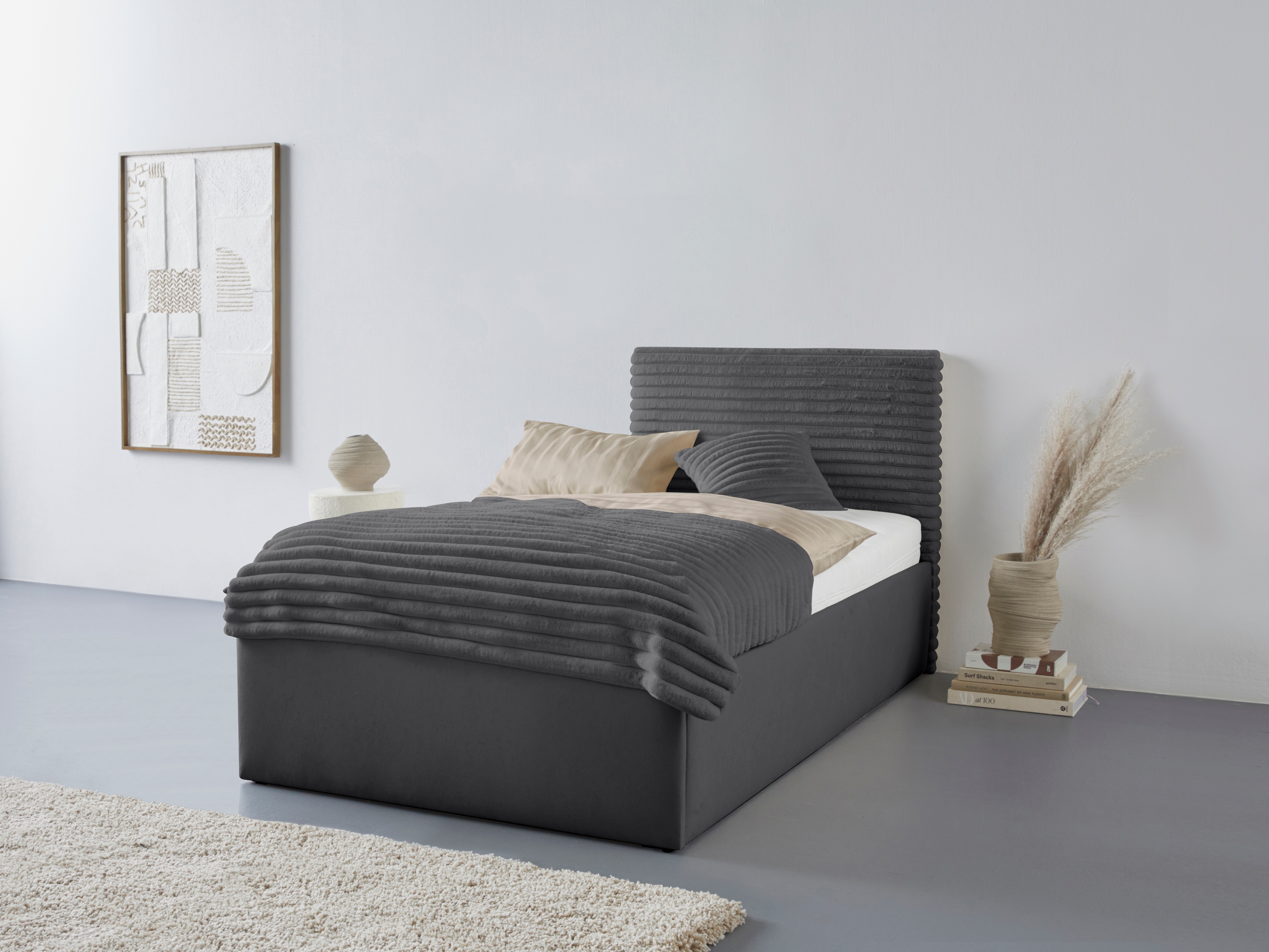 Polsterbett "Vita", grau (anthrazit), L:210cm, Bezug: 100% Polyester, Polsterung: Polsterwatte, Material, Gestell: gepolsterter Holzwerkstoff, WESTFALIA SCHLAFKOMFORT, Betten, auch mit Stauraum erhältlich, inkl. Kopfteilverstellung Image