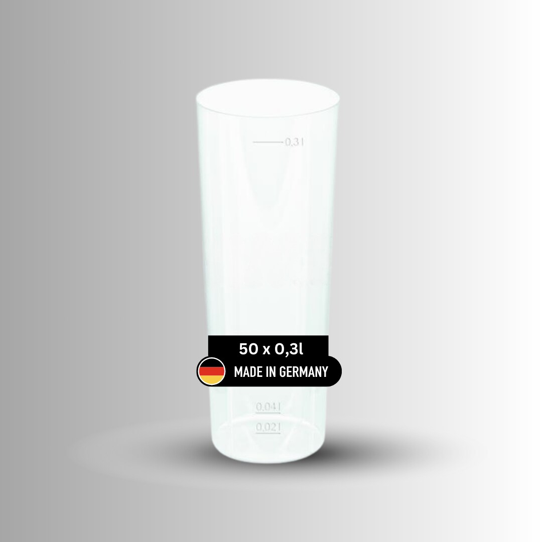 50 Longdrinkbecher Mehrwegbecher 300ml Made in Germany Getränkebecher mit Eichstrich wiederverwendbar Transparent aus PP Image
