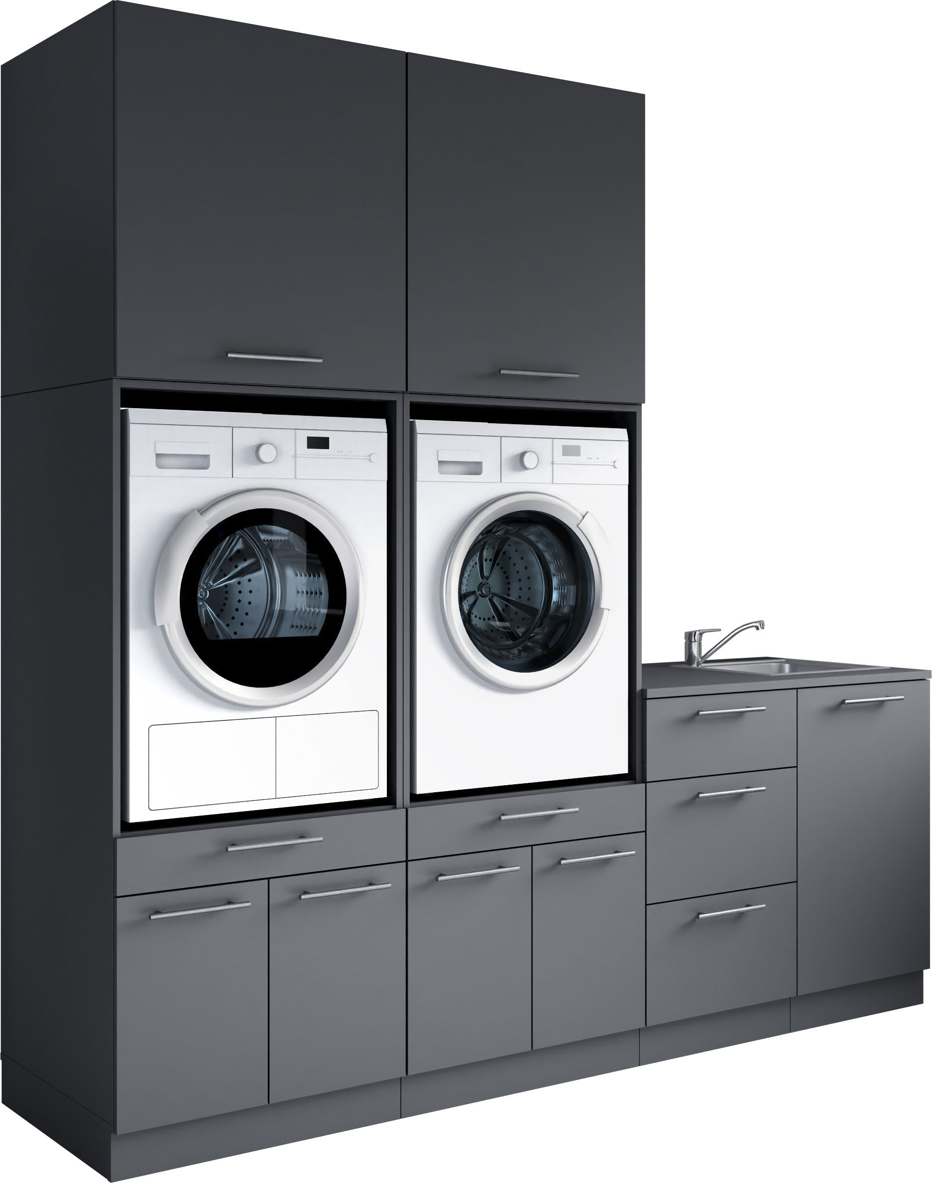 Mehrzweckschrank-Set LAUNDREEZY "Laundreezy, 6-tlg. Mehrzweckschrank-Set B/H/T 238/238/68 cm", anthrazit matt, B:236cm H:238cm T:68cm, Holzwerkstoff, Kastenmöbel-Sets, Breite 238 cm, Soft-Close-Funktion für Türen Image