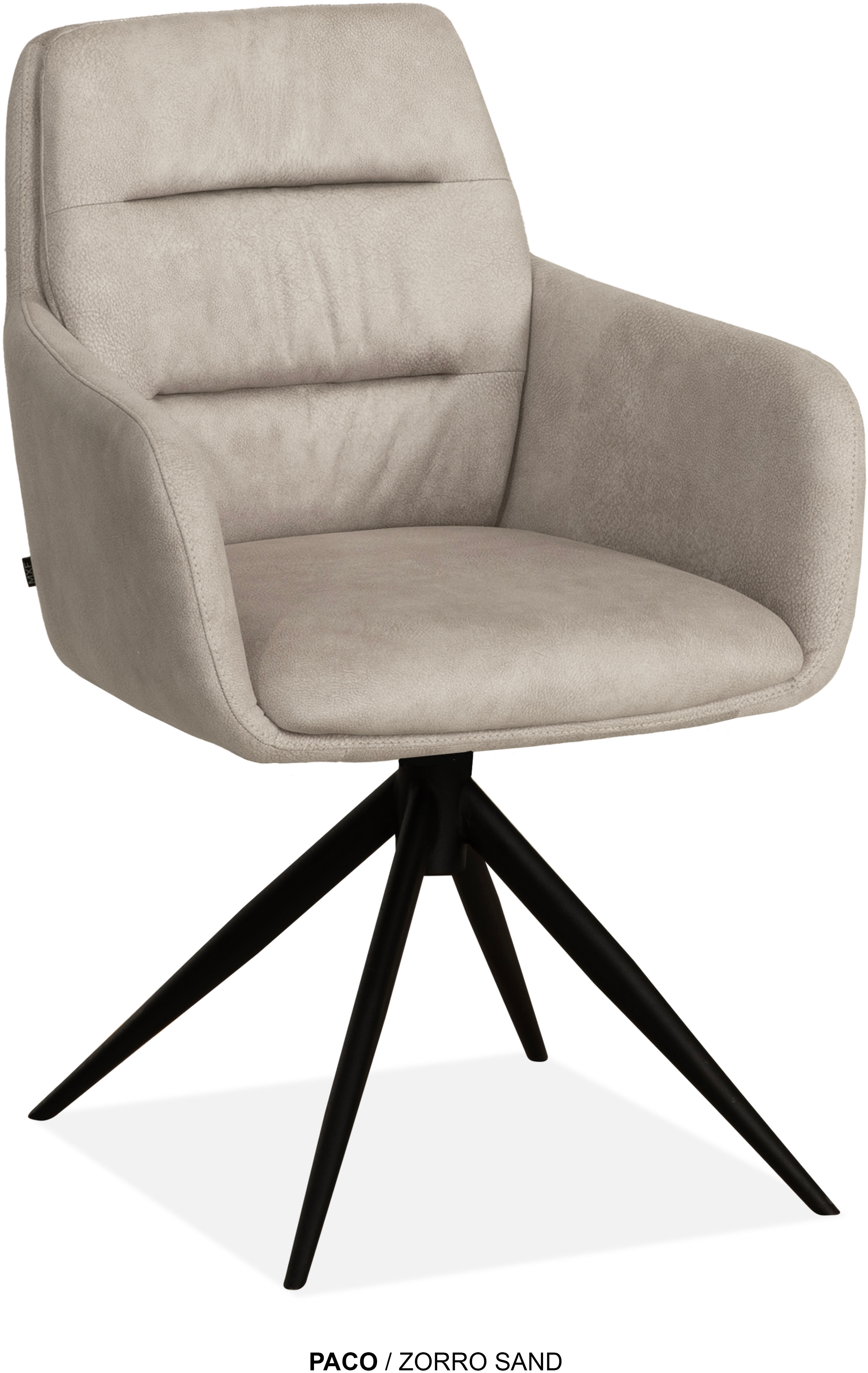 Esszimmerstuhl OMG DESIGN "Paco", sand, schwarz, B:57,5cm H:87,5cm T:963,5cm, Polyester, Stühle, Drehstuhl mit auto-return, Armlehnenstuhl Image