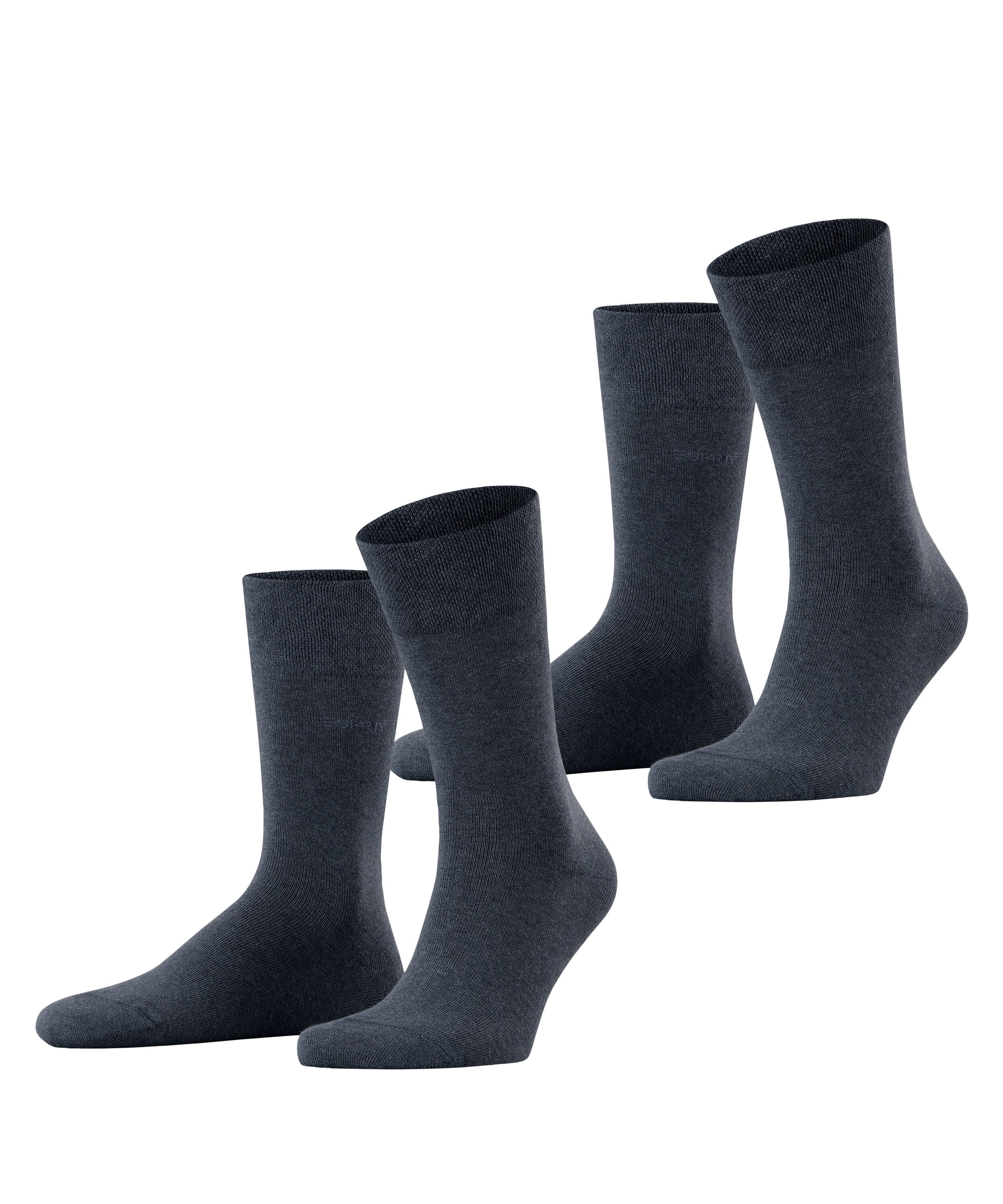 Socken ESPRIT "Basic Easy", Herren, Gr. 39-42, blau (navy meliert), Baumwollmischung, unifarben, normal, Socken, breiter Komfortbund, Doppelpack atmungsaktiv Image