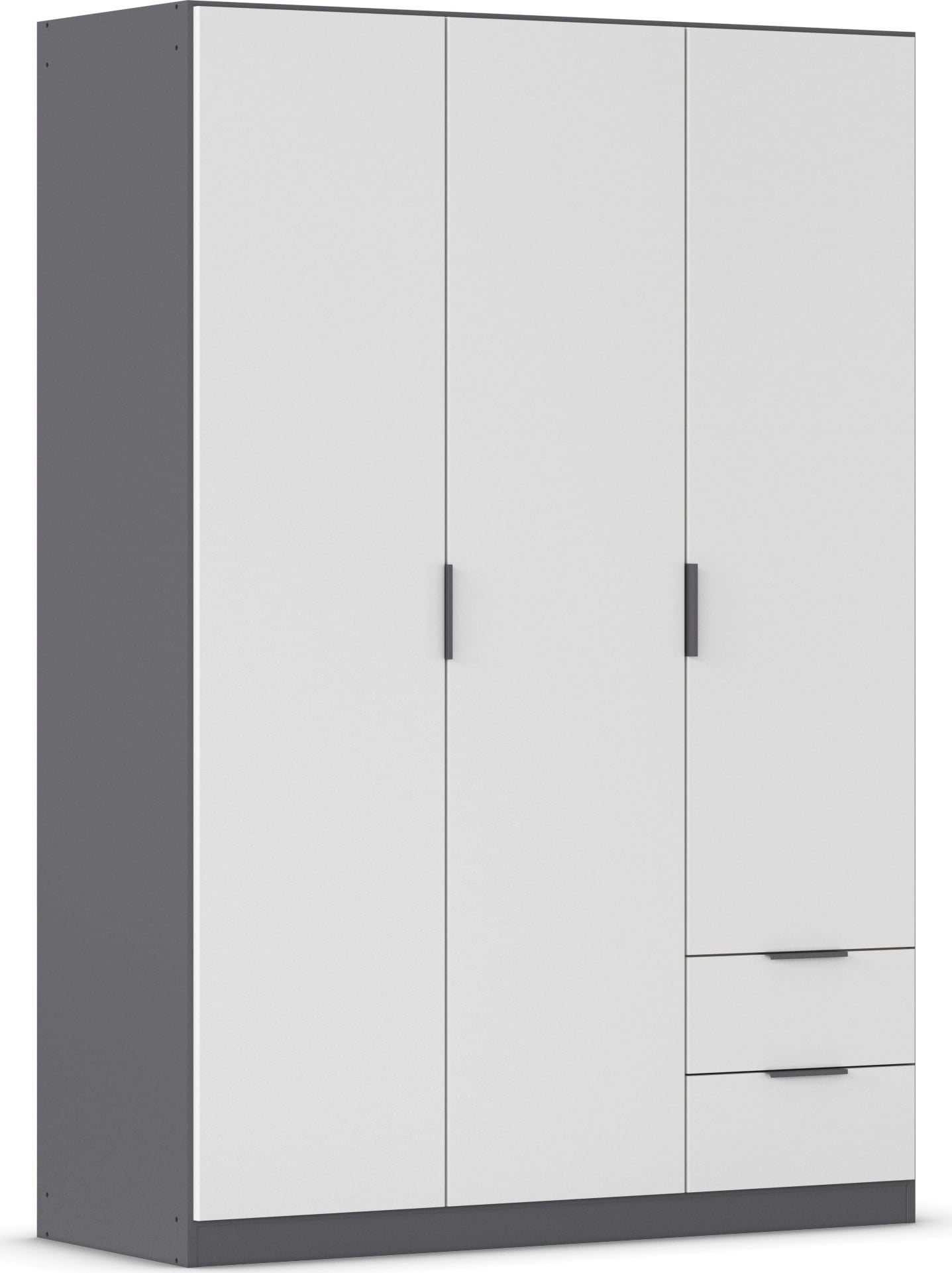 Kleiderschrank RAUCH "Drehtürenschrank Schrank Garderobe Ankleide Schlafzimmer LAGOA", graumetallic, alpinweiß, B:136cm H:197cm T:54cm, Holzwerkstoff, Schränke, mit geräumigen Schubladen, optional mit Aufsatz MADE IN GERMANY Image