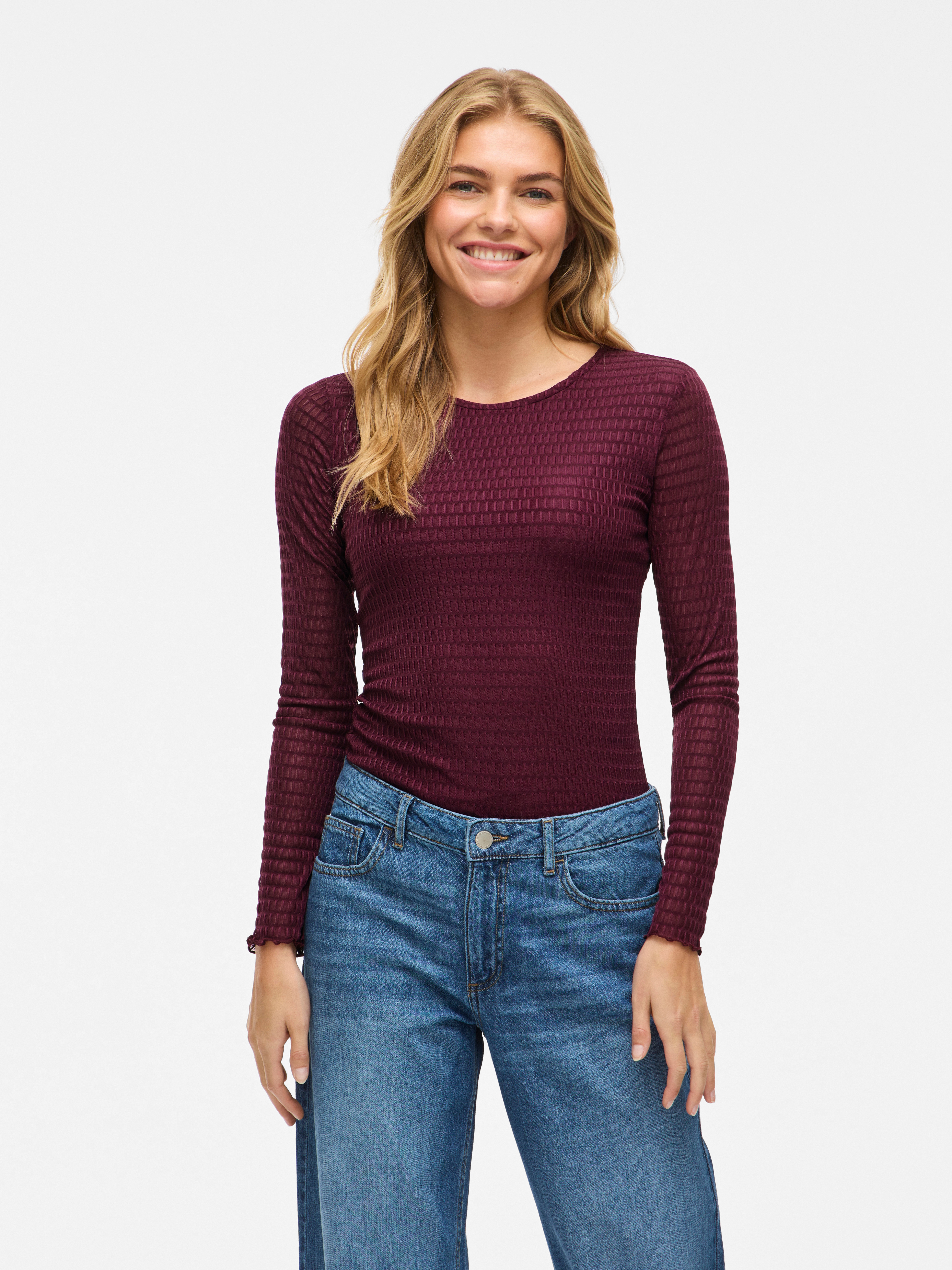 Langarmshirt VILA "VILARINE O-NECK L/S TOP - NOOS", Damen, Gr. L, fig, Jersey, Obermaterial: 95% Polyamid, 5% Elasthan, unifarben, slim fit normal, Rundhals, Shirts Image