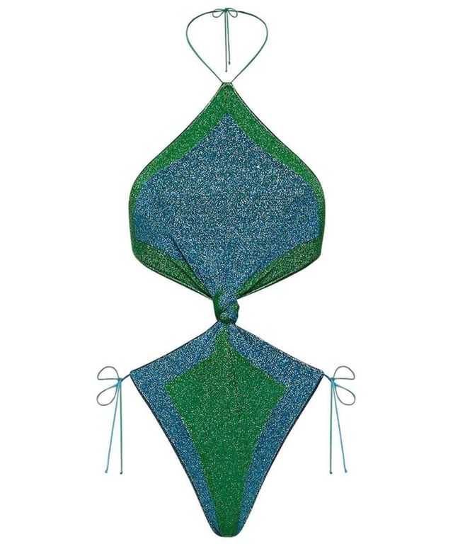 Lumière Bicolor Diamond Knot Maillot - Green - Oseree Beachwear