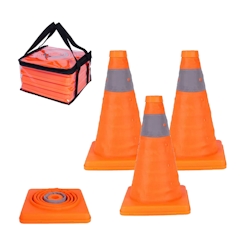Relaxdays Pylonen, 4er Set, faltbare Leitkegel, Reflektor-Streifen, Faltkegel, HxBxT: 30 x 19 x 19 cm, orange/silber Image