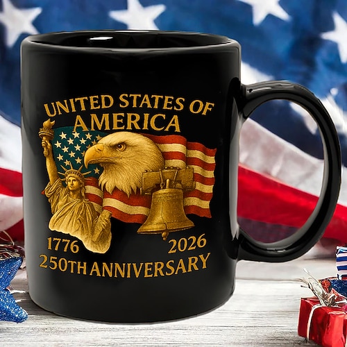 Tasse zum 250. Jahrestag der Vereinigten Staaten, patriotische 325-ml-Keramiktasse mit Weißkopfseeadler-Motiv und amerikanischer Flagge im Retro-Stil, Geschenkidee für Männer und Frauen zum Unabhängigkeitstag Image