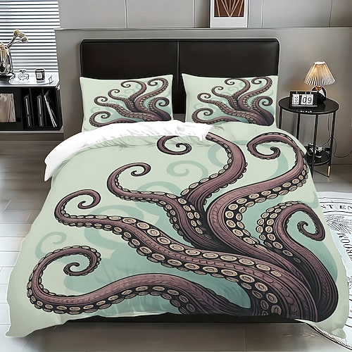 Unterwasserwelt Seestern 3-teiliges Daunenbettbezug-Set mit Oktopus-Motiv für Queensize-Betten, weicher Bettbezug mit 2 Kissenbezügen – Hotel Gästezimmerbettwäsche, gemütlich komfortabel Image