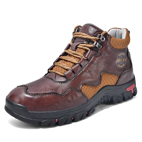Braune Herren Outdoor Wanderstiefel mit rutschfester Gummisohle, wasserdichte Trekkingschuhe aus Kunstleder für Camping und Abenteuer Image
