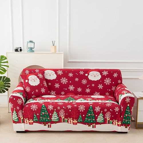 Weihnachtssofabezug mit Bohème-Print, staubdicht, allmächtig, Schonbezüge, Stretch-Sofabezug, superweicher Stoff, Couchbezug mit einem kostenlosen Booster-Bezug (Sessel/Zweisitzer/3-Sitzer/4-Sitzer) Image