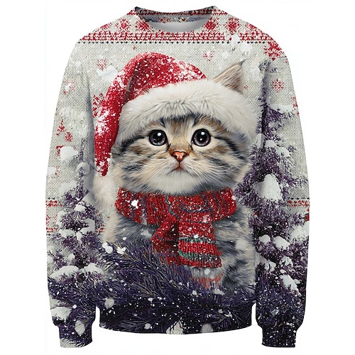 Damen Pullover Sweatshirt Grafik Tier Katze Aktiv Süß Lässig Lange Ärmel Rundhalsausschnitt Reguläre Tops Street Casual Urlaub Print Lila Braun Grün Frühling Herbst Winter Frühling