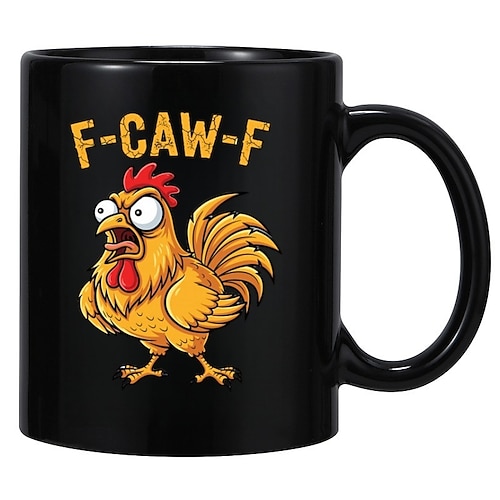 f-caw-f lustige Huhn Becher humorvolle Hahn Kaffeetasse Gag Weihnachtsgeschenk für Freunde Keramik-Teetasse für die Familie, für Büro, Küche, Geburtstag, Weihnachten oder als lustige Geschenkidee Image