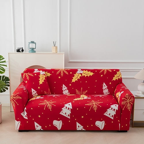 Weihnachtssofabezug mit Bohème-Print, staubdicht, allmächtig, Schonbezüge, Stretch-Sofabezug, superweicher Stoff, Couchbezug mit einem kostenlosen Booster-Bezug (Sessel/Zweisitzer/3-Sitzer/4-Sitzer) Image