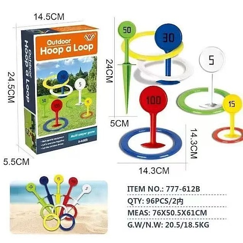 buntes Regenbogen-Ringwurfspiel-Set für Jugendliche Erwachsene – langlebiger PP-Outdoor-Spaß für Strand, Garten, Rasen Hinterhof – ideales Weihnachts-, Halloween- und Thanksgiving-Geschenk Image