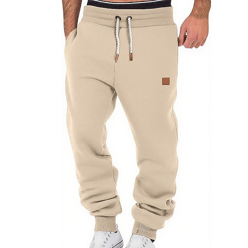 Herren Jogginghose Jogginghose Jogger Fleecehose Hose Kordelzug Elastischer Bund Einfach Feuchtigkeitsableitend Atmungsaktiv Volle Länge Sport im Freien Lässig Täglich Mode Streetwear Schwarz Wein Image