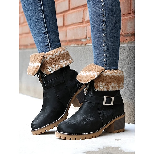 Rosafarbene, pelzgefütterte Schnürstiefel für Damen – gemütliche Winterstiefel mit klobigem Absatz und halbhoher Wadenhöhe für Schnee, Reisen und Alltagsoutfits Image