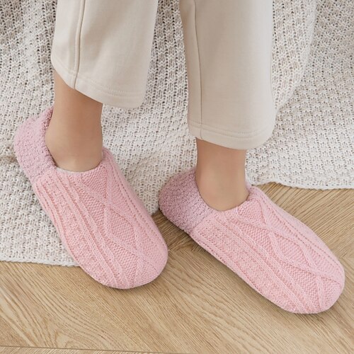 Mit Strickfleece gefütterte Hausschuhe für Damen und Herren, warme, rutschfeste Hausschuhe für drinnen und draußen mit kuscheligem Plüschfutter Image