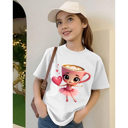 Lustiges T-Shirt mit italienischer Brainrot-Grafik für Mädchen – leichtes, dehnbares T-Shirt aus leichtem, dehnbarem Stoff für 4–12-Jährige, lässiges Alltags- und Geburtstagsparty-Outfit, bequeme Passform Image