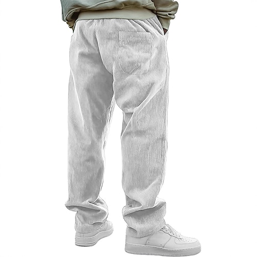 Herren Hose Cordhose Baggy-Hosen Freizeithose Gerade geschnittene Sweatpants Kordelzug Elastischer Bund Einfarbig Komfort Volle Länge Outdoor Täglich Streetwear Mode Klassicher Stil Schwarz Weiß Image