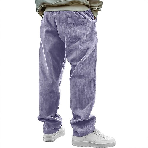 Herren Hose Cordhose Baggy-Hosen Freizeithose Gerade geschnittene Sweatpants Kordelzug Elastischer Bund Einfarbig Komfort Volle Länge Outdoor Täglich Streetwear Mode Klassicher Stil Schwarz Weiß Image