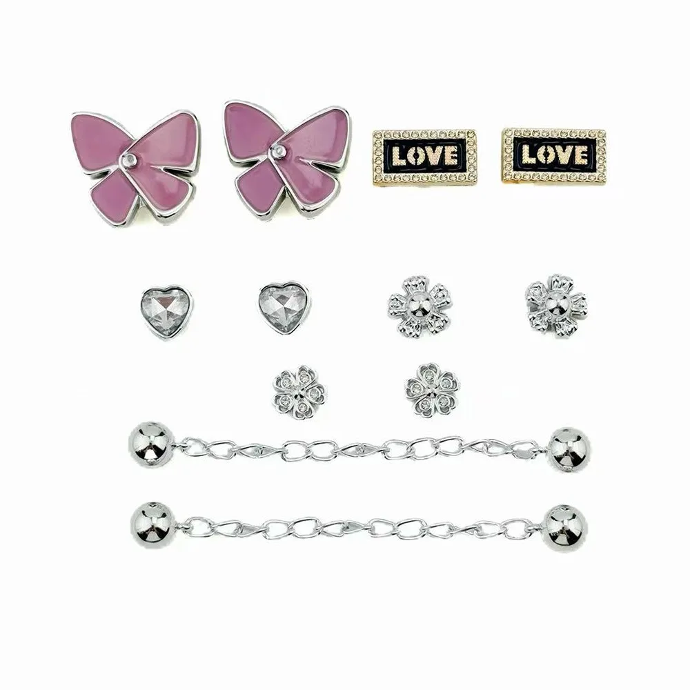 12PCS Schuh Charms Set Lila Schmetterling Brief Silber Perle Kette Schuh Dekorationen Schnalle für Sandalen Clogs DIY Zubehör Geschenke