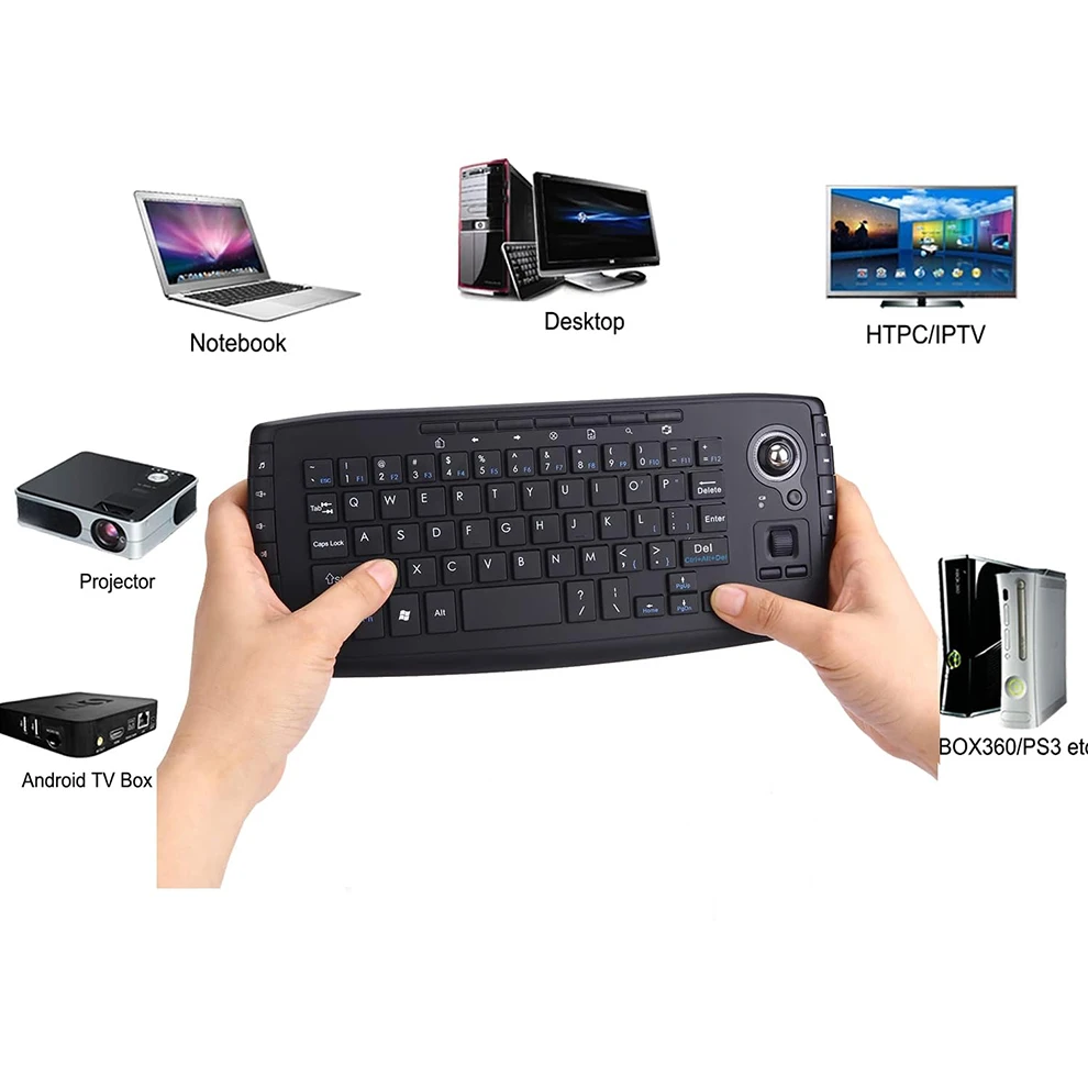Multimedia 2,4 GHz kabellose Mini-Tastatur mit Trackball-Maus-Scrollrad für PC, Mac, Android, TV-Box, Fernbedienung Image