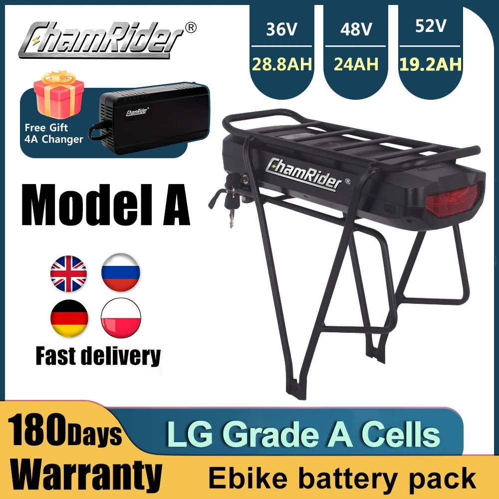ChamRider 48V Gepäckträgerbatterie 36V Ebike 52V Lithium Leistungsstarkes Elektrofahrrad BaFang 500W 1000W 24AH 50A BMS 21700 Zellen Image
