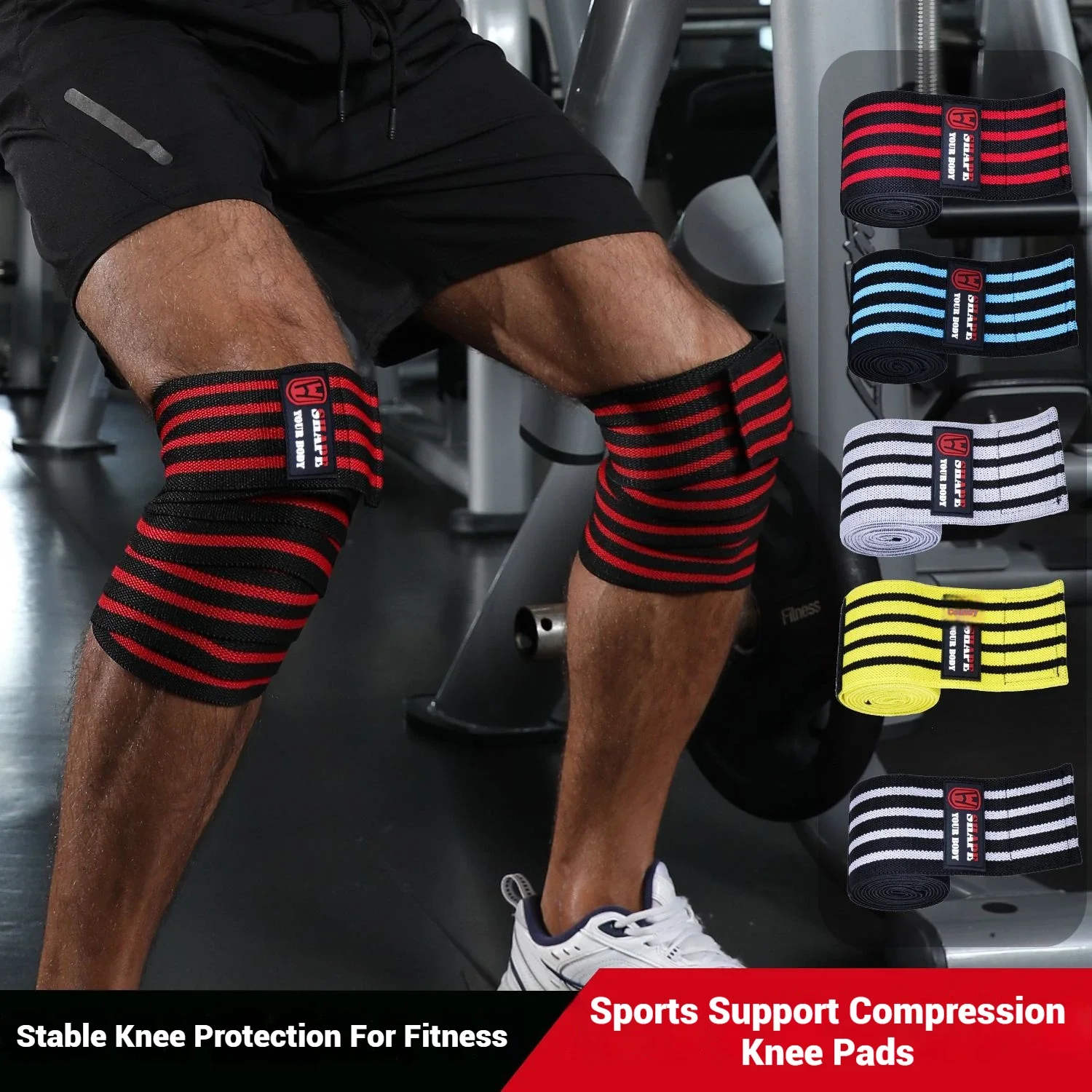 WOSWEIR-Fitness Elastic Knee Pads Sports Knee Bandages Protector Thigh Wraps Weight Training Leggings Strength Knee Support