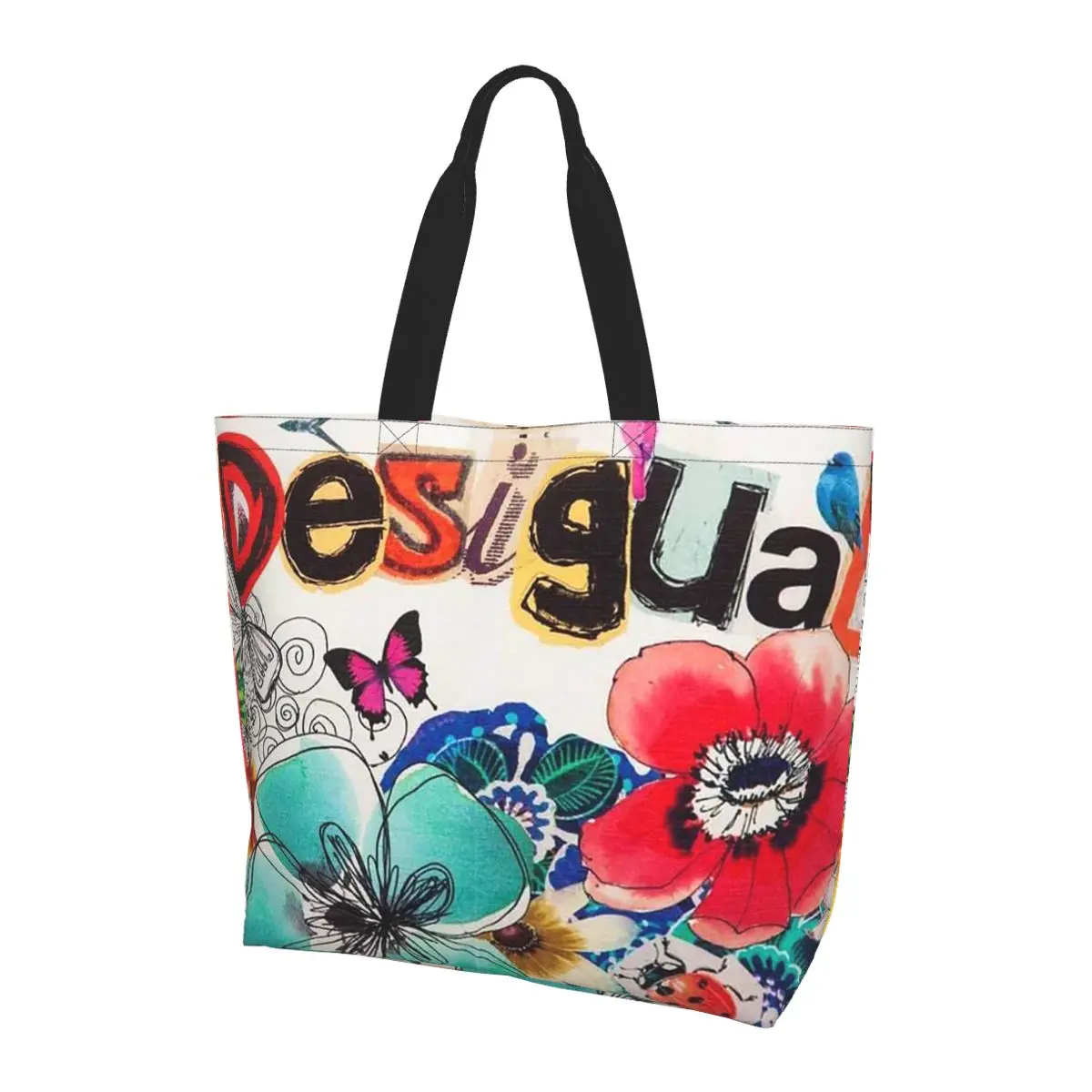 Desigual Custom Shopping Tote Bag Canvas Große Kapazität Umhängetaschen Shopper Lebensmittelhandtasche für Frauen