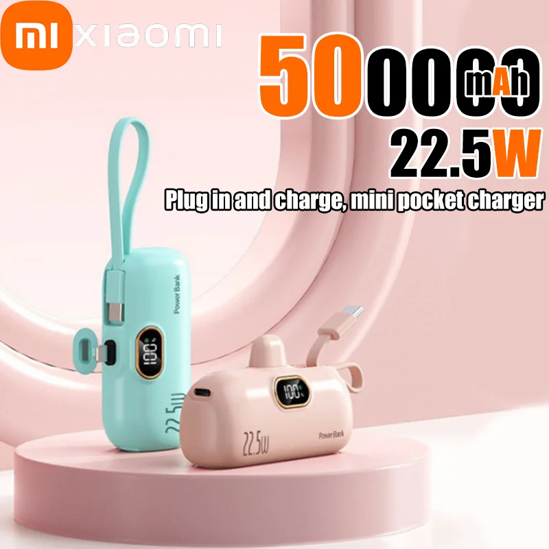 Xiaomi 500000 mAh Wireless Power Bank Mini Kapsel Mobile Netzteil Notfall Externe Batterie Schnelle Ladegerät Für Typ-c iPhone Image