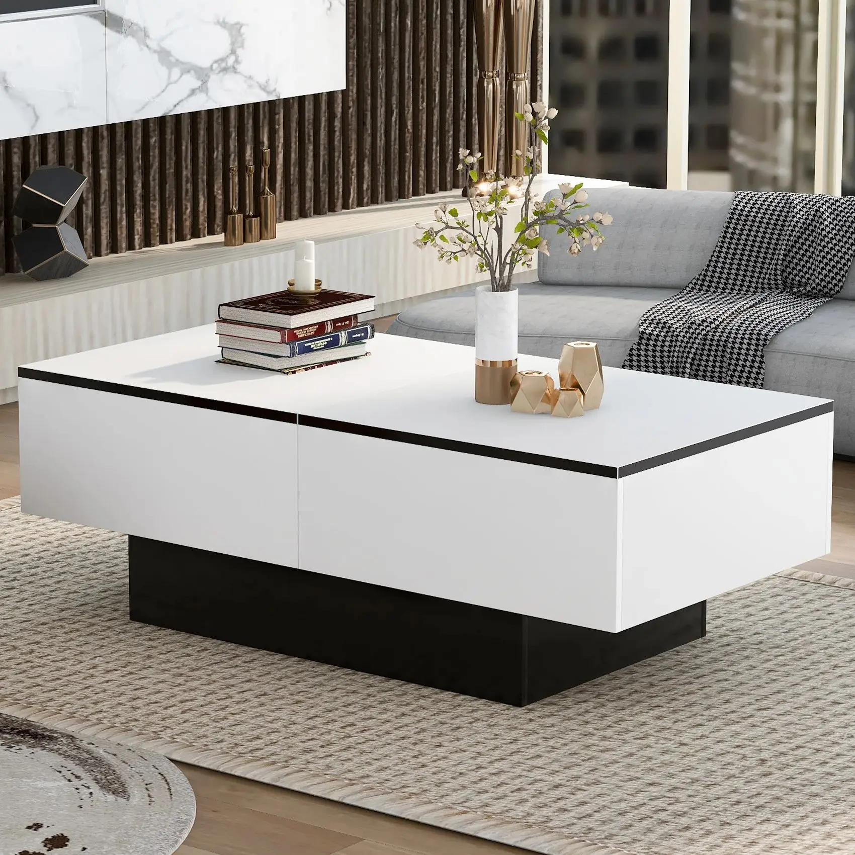 Weißer Sofa-Beistelltisch-Schrank aus Spanplatte, abnehmbare Aufbewahrungsbox, Couchtisch mit Schubladen, Regalen, Konsolentisch für das Wohnzimmer