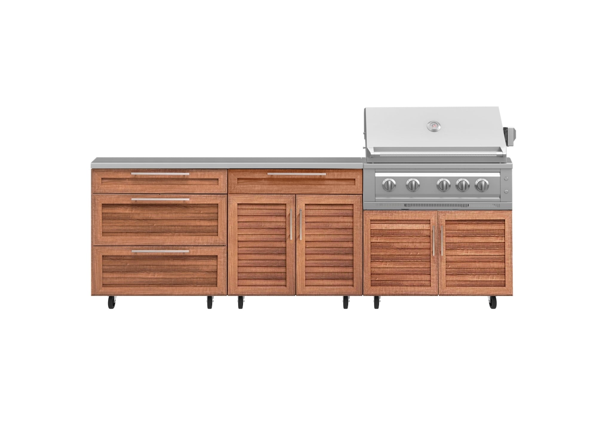 NewAge Outdoor Kitchens Stainless Steel 5-Piece Cabinet Set with Casters and 3 Drawer, Bar, Grill Cabinet, Platinum Grill, Countertop