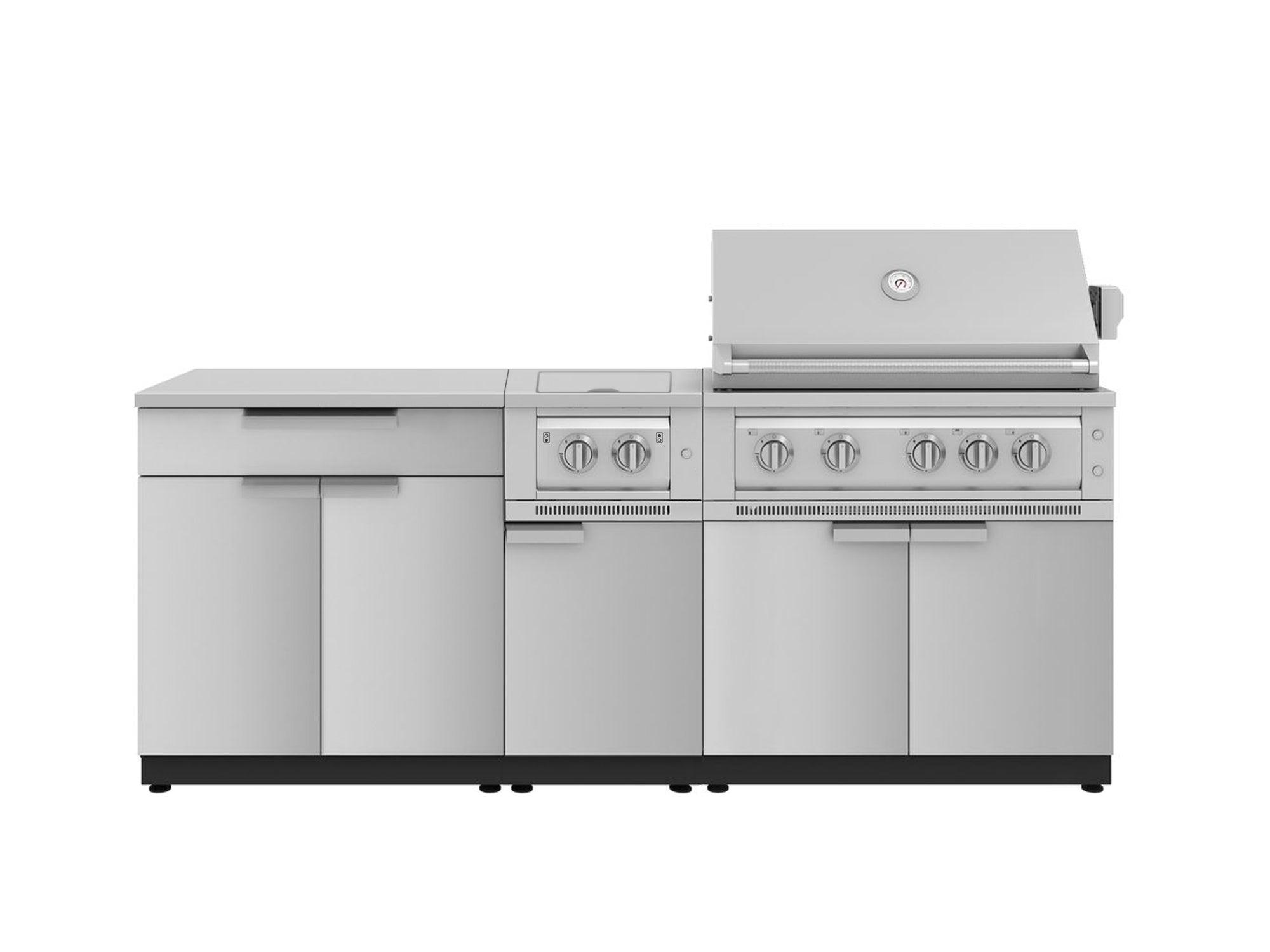 NewAge Outdoor Kitchens Stainless Steel 6-Piece Cabinet Set with Platinum Grill, Dual Side Burner, Bar and Grill Cabinet and Stainless Steel Countertop.