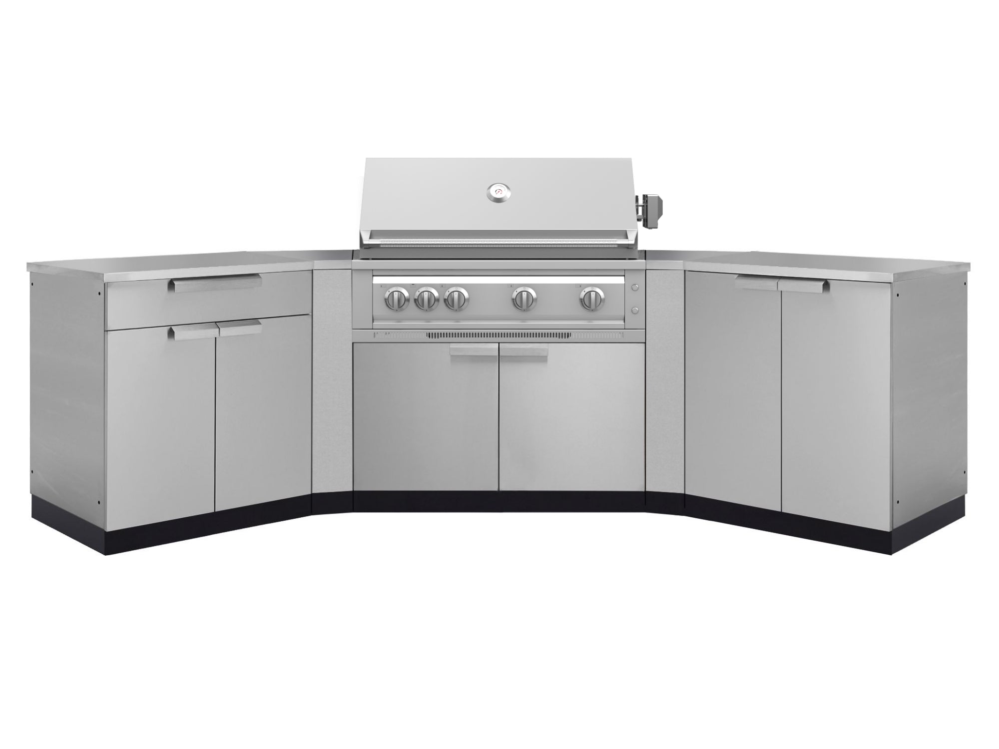 NewAge Outdoor Kitchens Stainless Steel 7-Piece Cabinet Set with 2 Door, Bar, Corner, Grill Cabinet, Platinum Grill, and Countertops