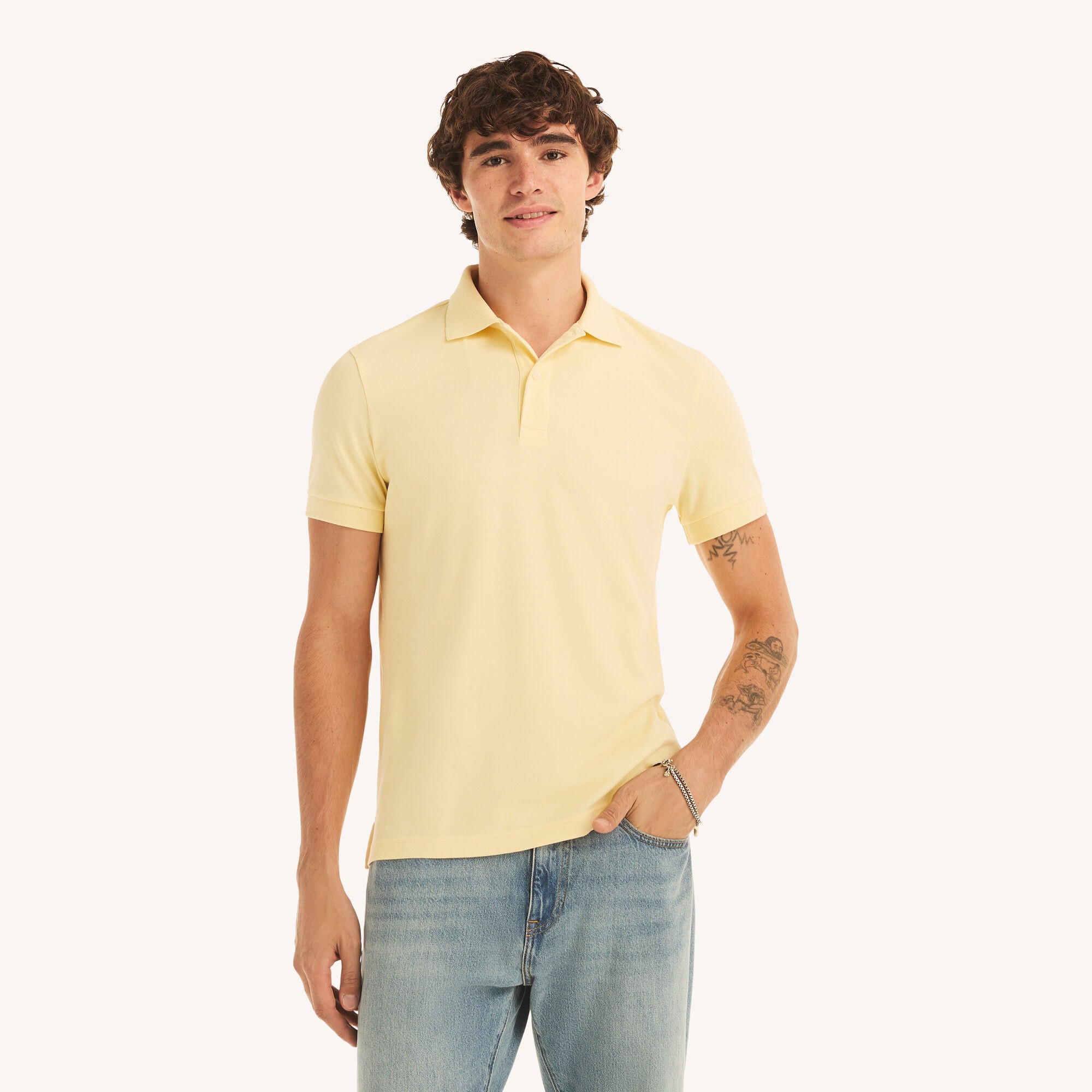 Nautica Men's Slim Fit Deck Polo 708 (Soft Yellow), XS