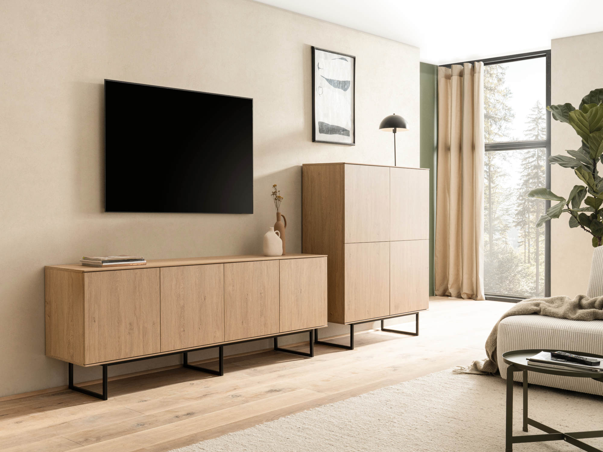 Wohnwand Eiche hell 2-teilig 330 cm Set-5 Como