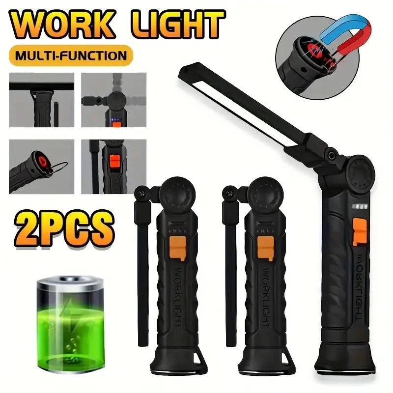 Multifunktionale faltbare Arbeitsleuchte, tragbare wiederaufladbare Taschenlampe, Haken, magnetisches Campinglicht, Outdoor, Autoreparatur, Notfall