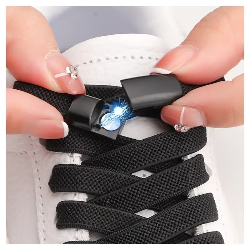 1 Paar magnetische Schnürsenkel ohne Krawatte, Metallverschluss, elastische Schnürsenkel, flache Schuhe, Turnschuhe, Laufen, Tennis, faule Schnürsenkel, Zubehör Image