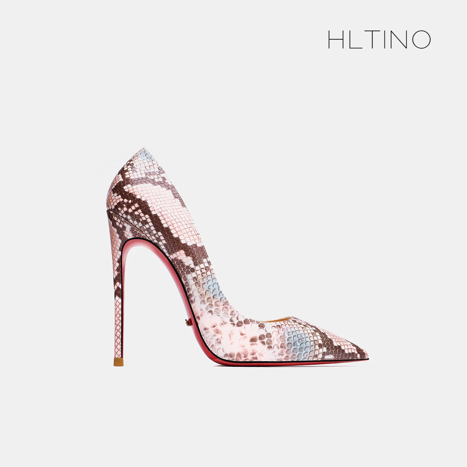 Elegante Damen-Absatzschuhe, Serpentinenmuster, spitze Zehen, flache High Heels, rote, glänzende Unterteile, Pumps, luxuriöse Designer-Damenschuhe