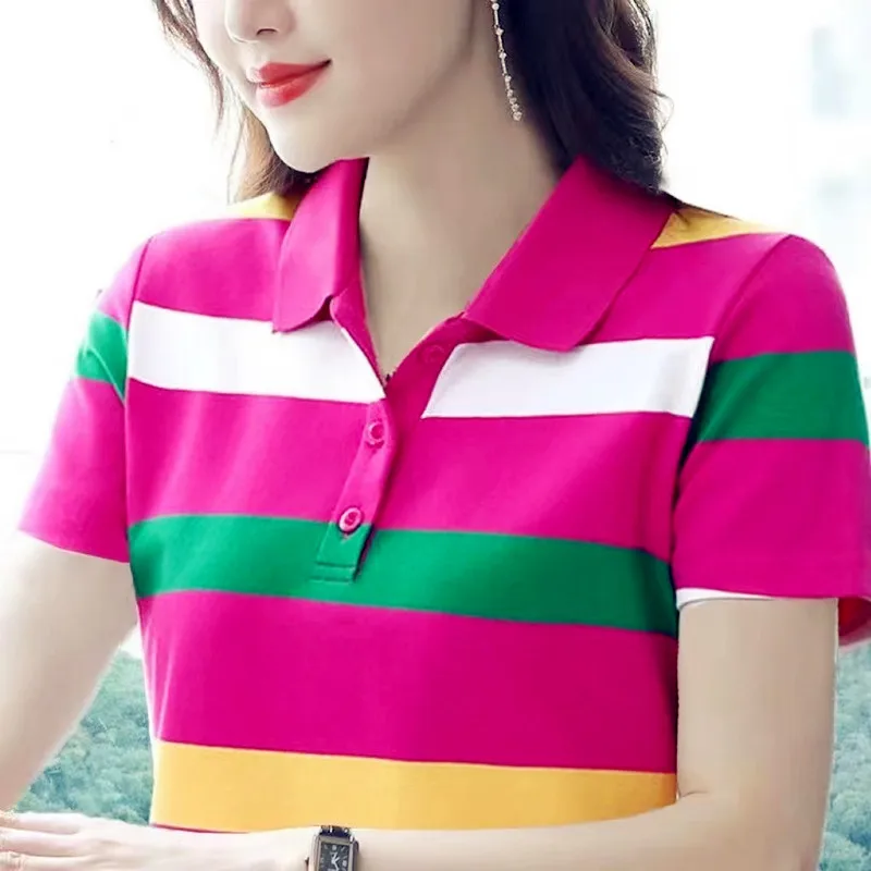 Frauen Sommer Tops Streifen Tees Sexy Vintage Kurzarm Taste 5XL Polo T Shirts Lose Beiläufige Befree Plus Größen Größe Boho Tees
