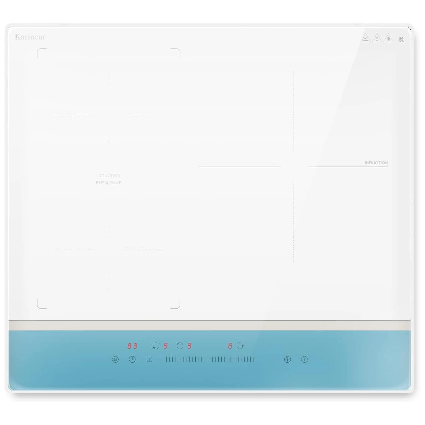 Karinear Induktionskochfeld 3 Zonen mit kombinierter Heizung für Grill, 60 cm eingebaut, weißes Glas und blaues Bedienfeld, Schieber, 6800 W, 230 V Image