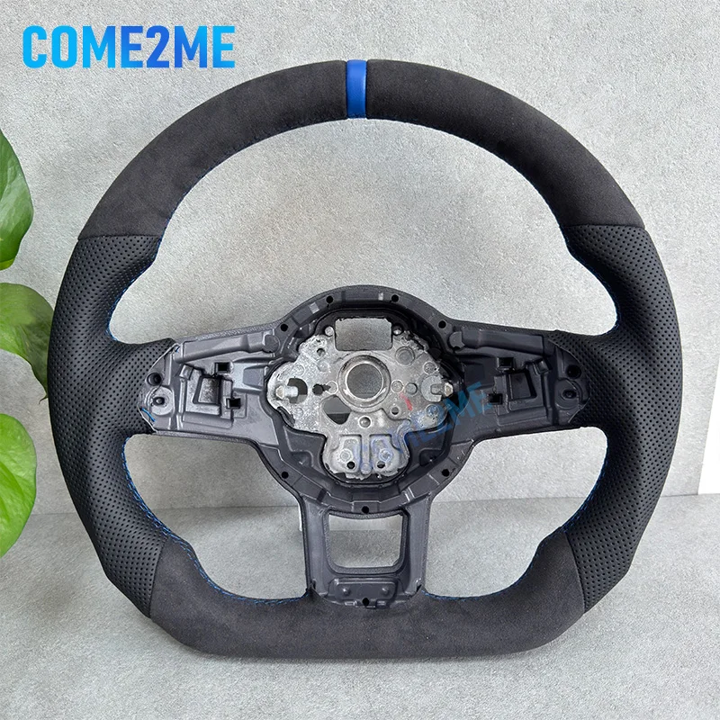 Halbleder-Lenkrad mit Perforation für Volkswagen Golf MK7 7.5 GTI GTD GTE R Polo RLine mit blauem Rücklauflogo Image