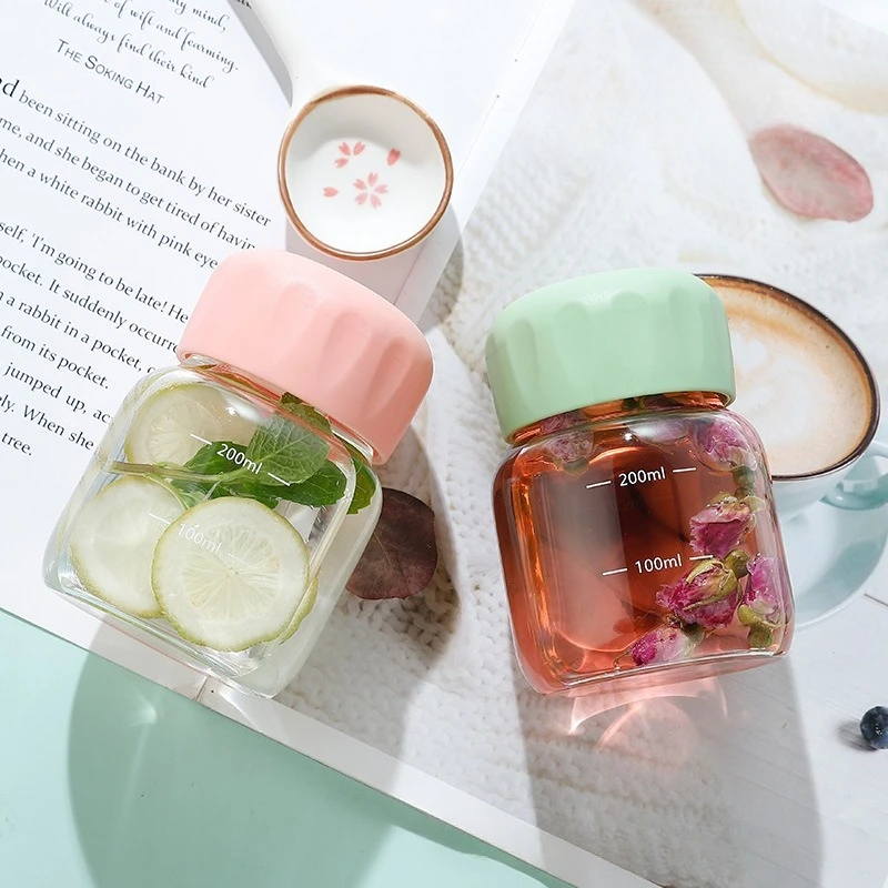 Wasserbecher aus Borosilikatglas mit Waage, tragbare Portionierte kleine Wasserflasche, Kaffee-Geschenkbecher, neue kreative Sojamilchbecher Image