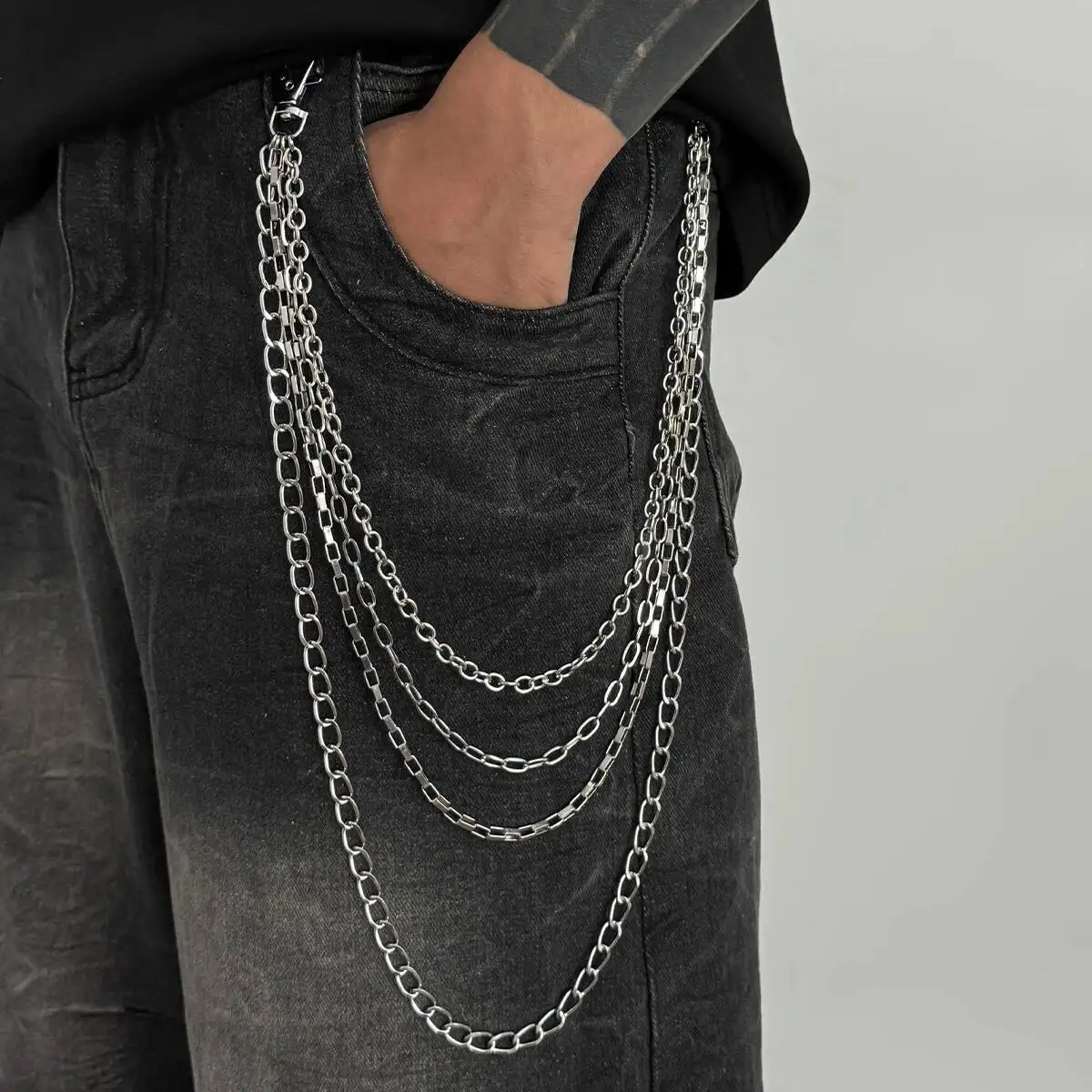 IngeSight.Z Trendy Multilayer Einfache Silber Farbe Metall Kette Taille Schlüsselbund Männer Hip Hop Hosen Hipster Jeans Schlüsselring Schmuck